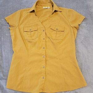 Cato Mustard Yellow Short Sleeve Button-Front Shirt